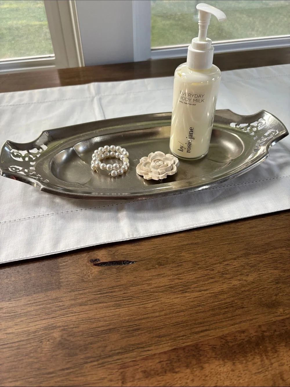 Vintage Manning-Bowman Silver Plated Oval Tray Cutout Handles